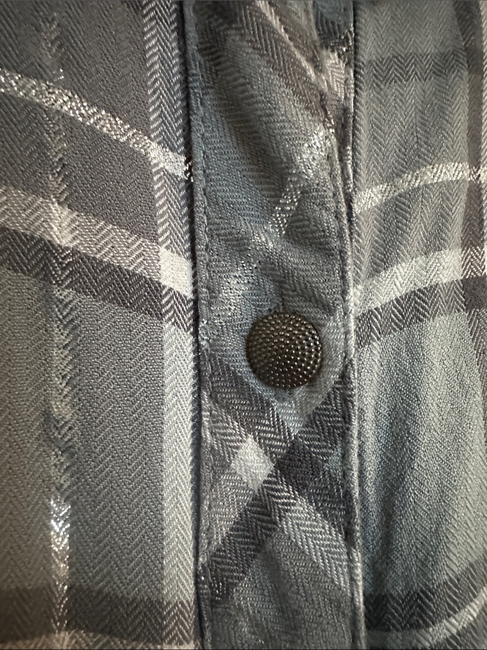 Women's Soft Grey/Blue Plaid Button-Down Shirt - Picture 4 of 7